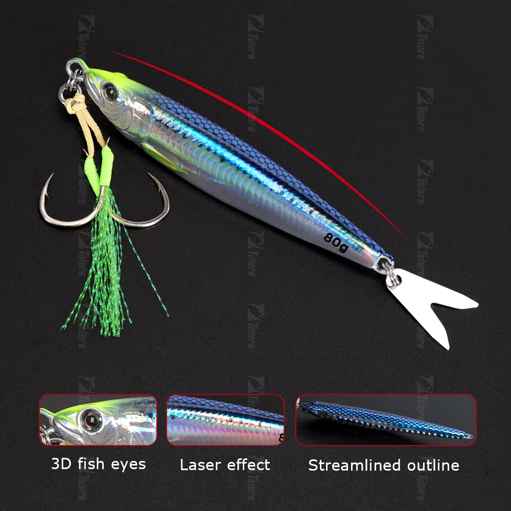 2024 NEW 3D Printed Fast Sinking Metal Jig Lure 20G 30G 40G 60G 80G Saltwater Shore Casting Fishing Lure Vertical Metal Jig