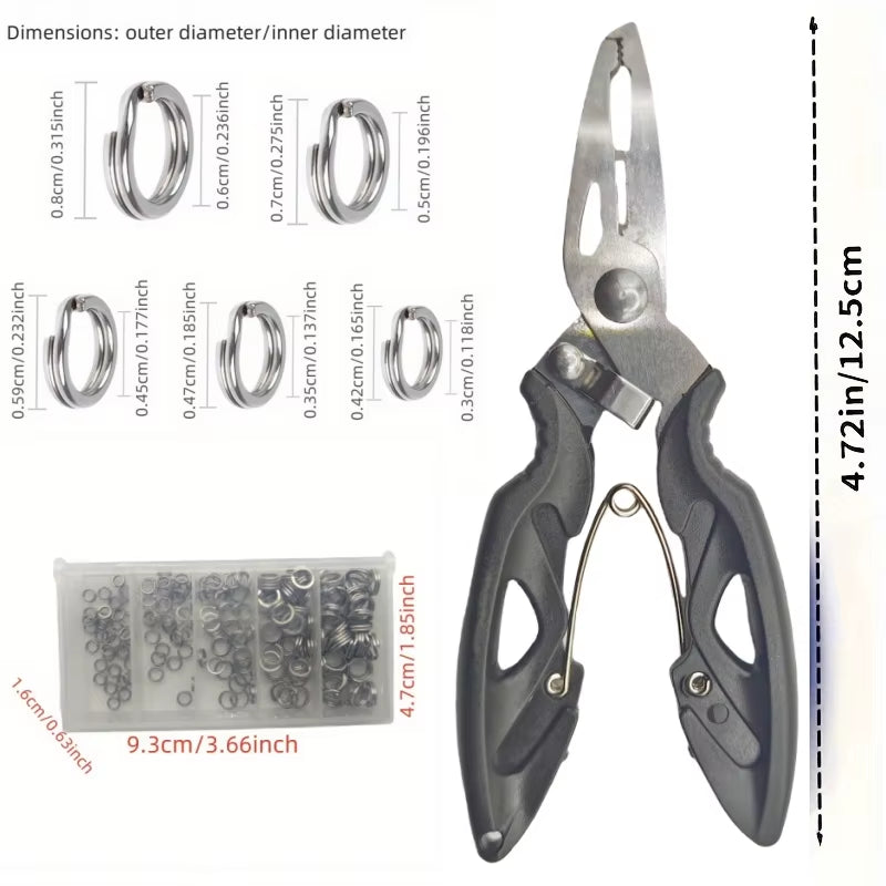 100/200 High-Strength Stainless Steel Split Rings, Bait Connectors with Fishing Pliers