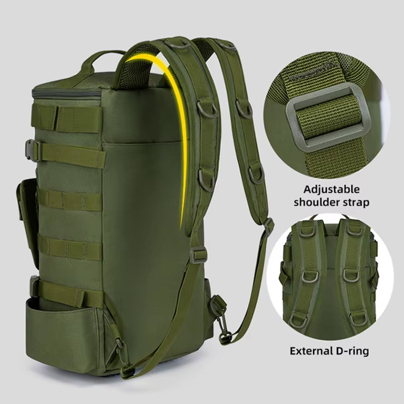 Tactical Fishing Backpack Tackle Bag with Rod Holders Fish Equipment Storage Molle Camping Hiking Outdoor Multifunctional Bag