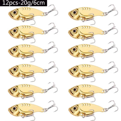 12Pcs Fishing Lures Spoon for Pike 3G 7G 10G 15G 20G Treble Hook Spoon Wobble Metal Hard Bait Vib Spoonbait Fishing Tackle Lure