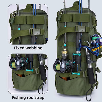 Tactical Fishing Backpack Tackle Bag with Rod Holders Fish Equipment Storage Molle Camping Hiking Outdoor Multifunctional Bag