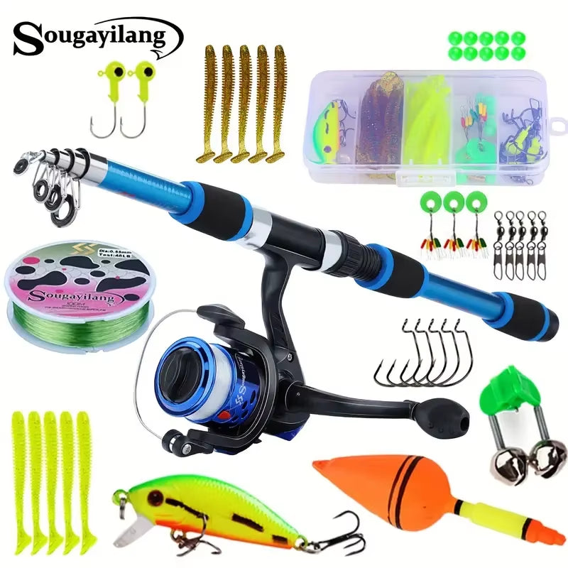 Spinning Fishing Pole Set 1.8M Portable Telescopic Rod with 5.2:1 3BB Fishing Reel Max Drag 5Kg Full Fishing Kit