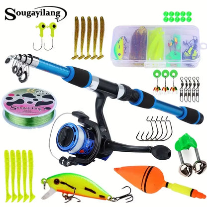 Spinning Fishing Pole Set 1.8M Portable Telescopic Rod with 5.2:1 3BB Fishing Reel Max Drag 5Kg Full Fishing Kit