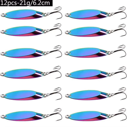 12Pcs Metal Spinner Spoon Lures Trout Fishing Lure Hard Bait Sequins Paillette Artificial Baits Spinnerbait Fish Tools 1.5G-56G