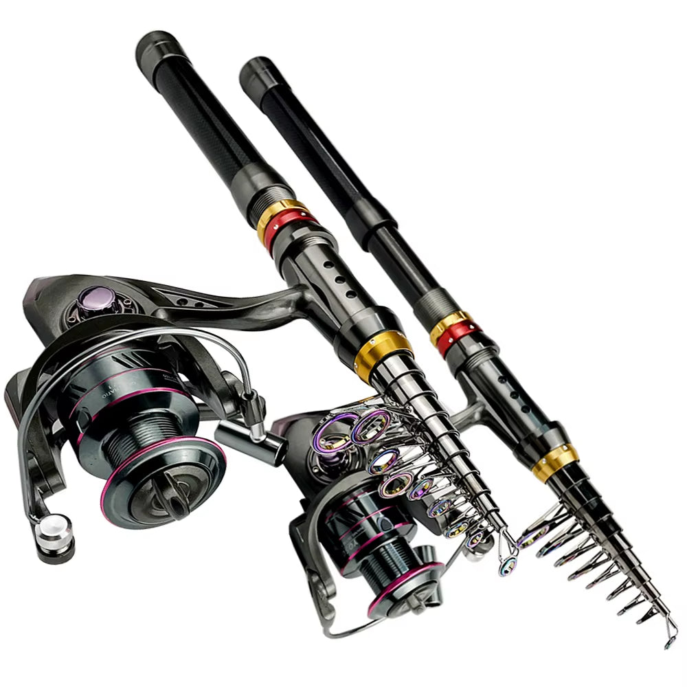 1.8-3.6M Carbon Fiber Fishing Rod and Reel Combo Super Hard Telescopic Fishing Pole Spinning Reel Kit Max Resistance 3-8Kg Pesca