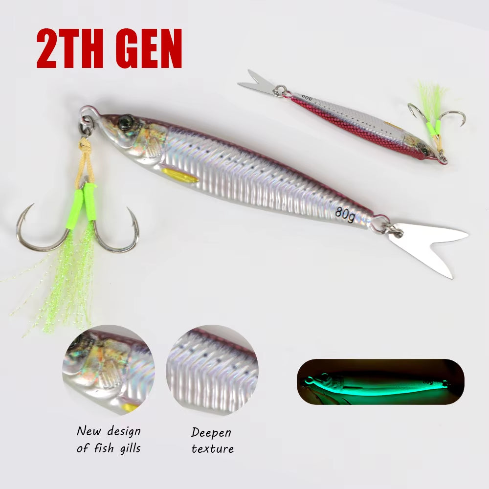 2024 NEW 3D Printed Fast Sinking Metal Jig Lure 20G 30G 40G 60G 80G Saltwater Shore Casting Fishing Lure Vertical Metal Jig