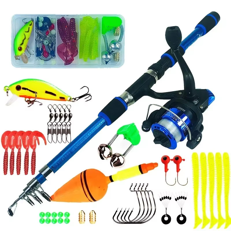 Spinning Fishing Rod and Reel Combo1.8M Telescopic Rod with 5.2:1 3BB Reel Max Drag 5Kg Full Fishing Kit Fishing Set