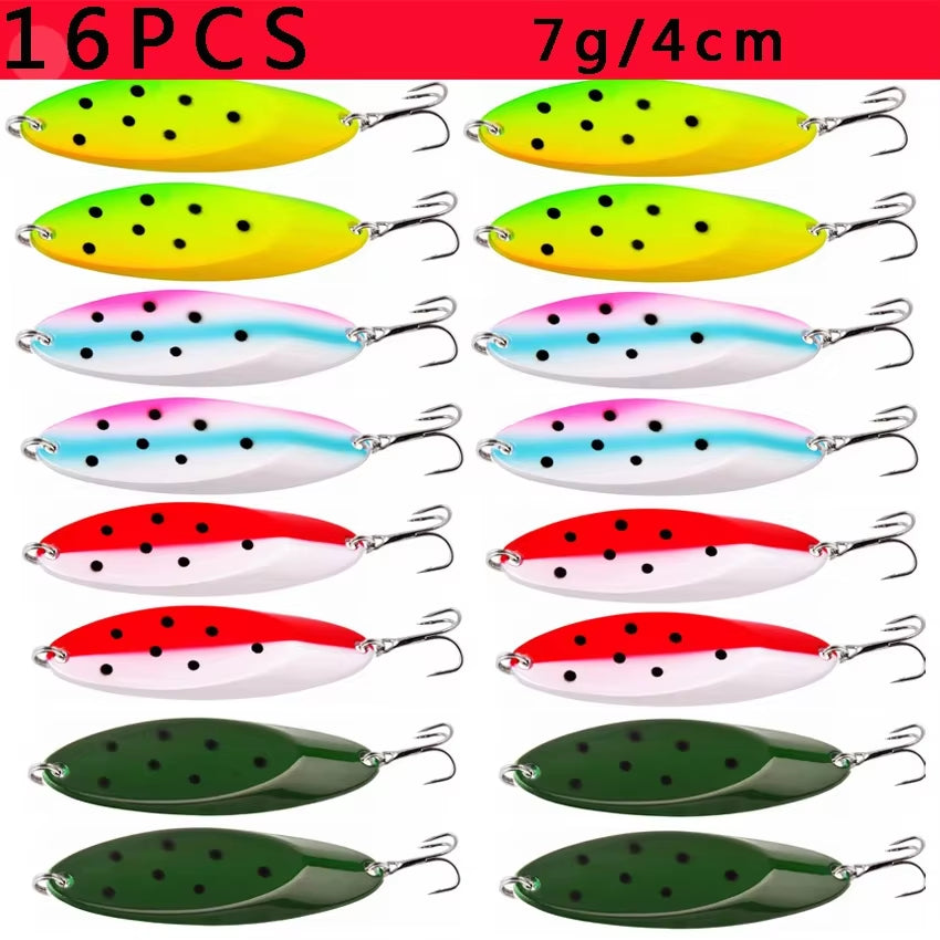 12Pcs Metal Spinner Spoon Lures Trout Fishing Lure Hard Bait Sequins Paillette Artificial Baits Spinnerbait Fish Tools 1.5G-56G