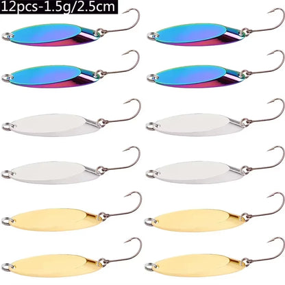 12Pcs Metal Spinner Spoon Lures Trout Fishing Lure Hard Bait Sequins Paillette Artificial Baits Spinnerbait Fish Tools 1.5G-56G