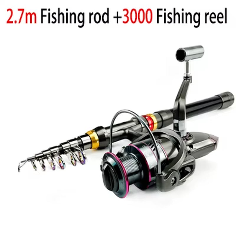 1.8-3.6M Carbon Fiber Fishing Rod and Reel Combo Super Hard Telescopic Fishing Pole Spinning Reel Kit Max Resistance 3-8Kg Pesca