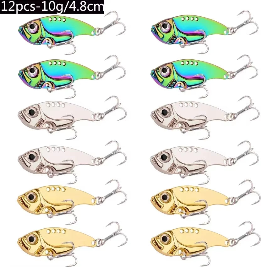 12Pcs Fishing Lures Spoon for Pike 3G 7G 10G 15G 20G Treble Hook Spoon Wobble Metal Hard Bait Vib Spoonbait Fishing Tackle Lure