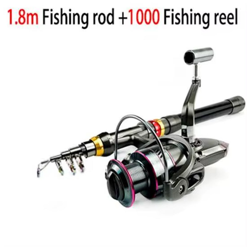 1.8-3.6M Carbon Fiber Fishing Rod and Reel Combo Super Hard Telescopic Fishing Pole Spinning Reel Kit Max Resistance 3-8Kg Pesca