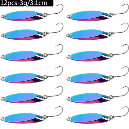 12Pcs Metal Spinner Spoon Lures Trout Fishing Lure Hard Bait Sequins Paillette Artificial Baits Spinnerbait Fish Tools 1.5G-56G