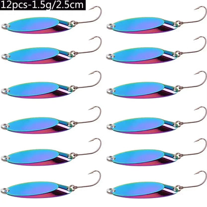 12Pcs Metal Spinner Spoon Lures Trout Fishing Lure Hard Bait Sequins Paillette Artificial Baits Spinnerbait Fish Tools 1.5G-56G