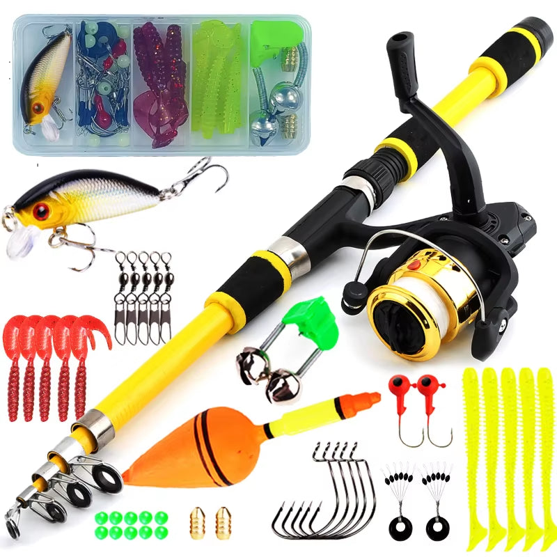 Spinning Fishing Rod and Reel Combo1.8M Telescopic Rod with 5.2:1 3BB Reel Max Drag 5Kg Full Fishing Kit Fishing Set