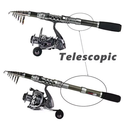 1.8-3.3M Carbon Fiber Spinning Fishing Rod and Spinning Reel Combo Telescopic Fishing Pole Spinning Reel Full Kit